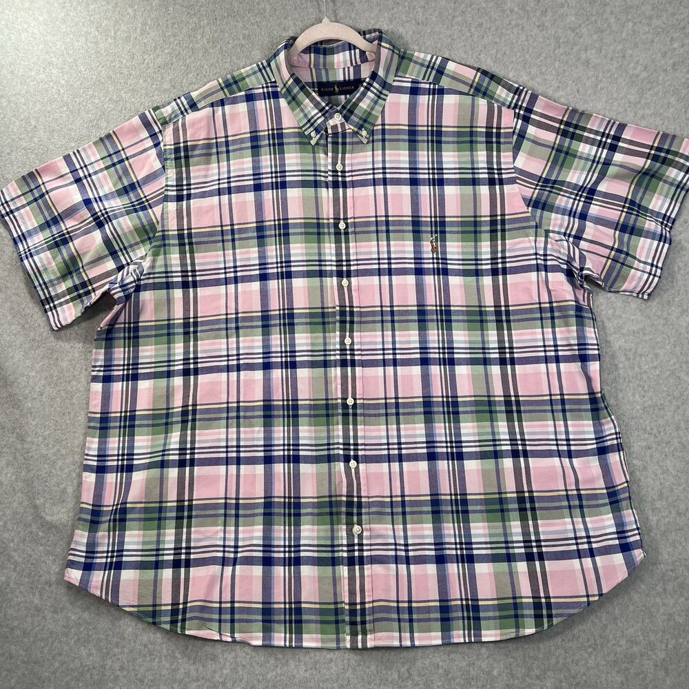 Ralph Lauren Shirt 3XB Plaid Short Sleeve Button Down  Pink Green Blue